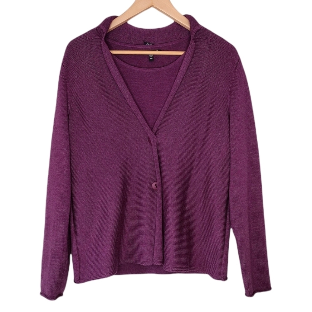 Eileen Fisher Knit Button V-Neck Sweater Set Size PM